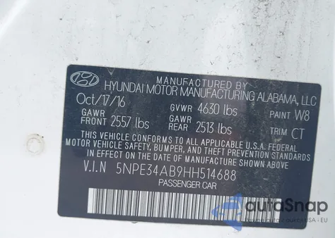 2017 Hyundai Sonata Limited 2.0T z USA, uszkodzony, nr VIN 5NPE34AB9HH514688